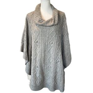Talbots Woman Gray with Orange Cable Knit Cowl Neck Poncho 3X